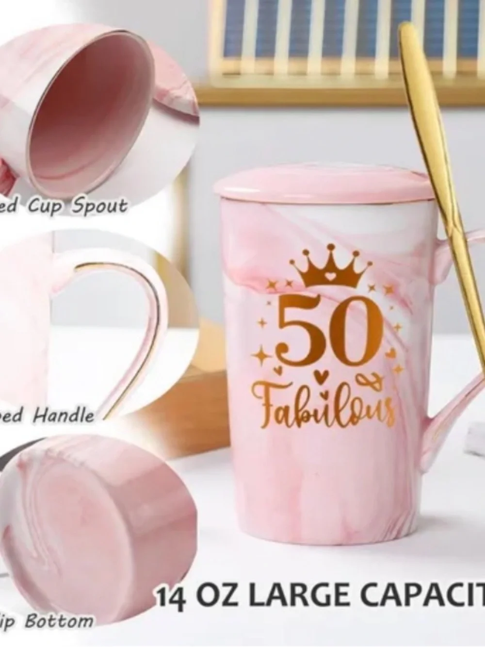 50th Birthday Gift Set for Women - 50 and Fabulous Pink Marble Mug Set in Box